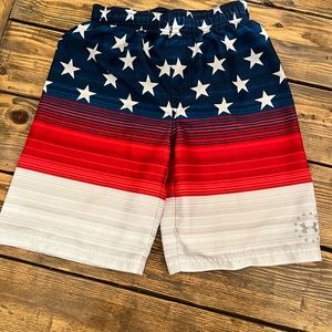 Boys Under Armour Swim Trunks Youth Medium Red White Blue